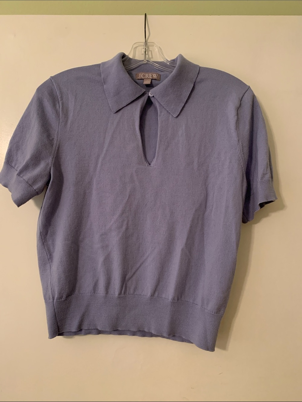 J. Crew Lavender/Blue Short-Sleeve Collared Knit Top with Keyhole